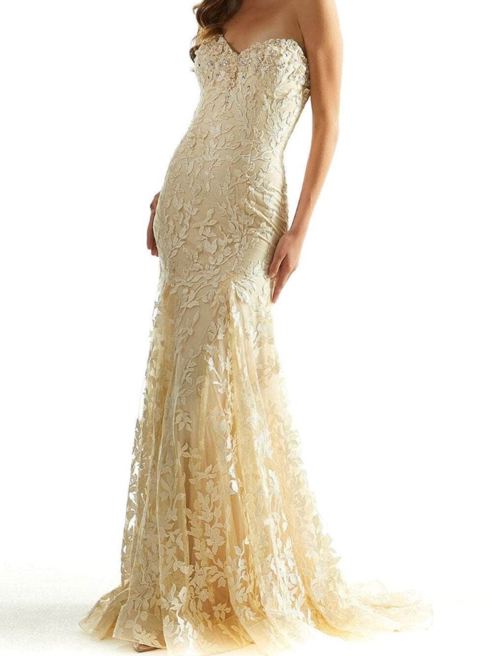 NWT Mori Lee 49079 Strapless Embroidery Evening Dress Champagne sizze 4